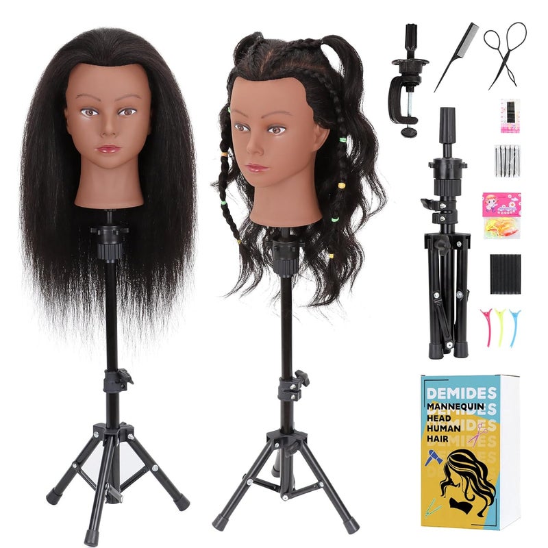 Demides Mannequin Head Human Hair with Stand, 100% Real Human Hair Mannequin Head for Braiding, Hair Mannequin Head for Hair Styling with Stand Tripod - Image 1